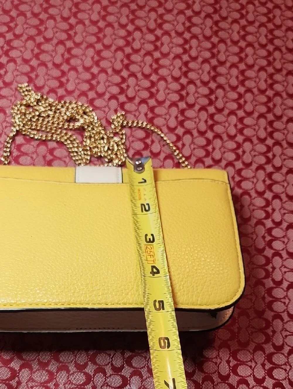 Coach Yellow and White Leather Crossbody with Gold Chain